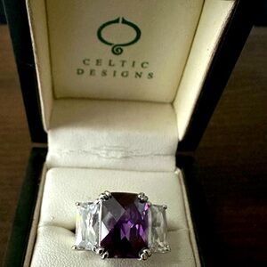 NWOT Large “amethyst” and cubic zirconia ring. Size 6